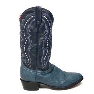 DAN POST Blue Genuine Ostrich Leather Cowboy Boots